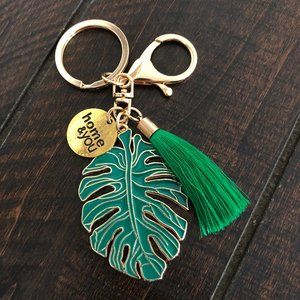 Emery Rose Palm leaf and tassel keychain